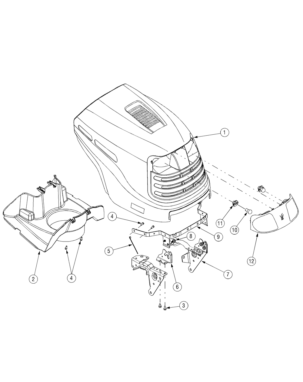 Hood And Grill Diagram and Parts List for LT1040 13AX10CG709-13AX10CG710-13BX10CG710 Cub Cadet Lawn Tractor